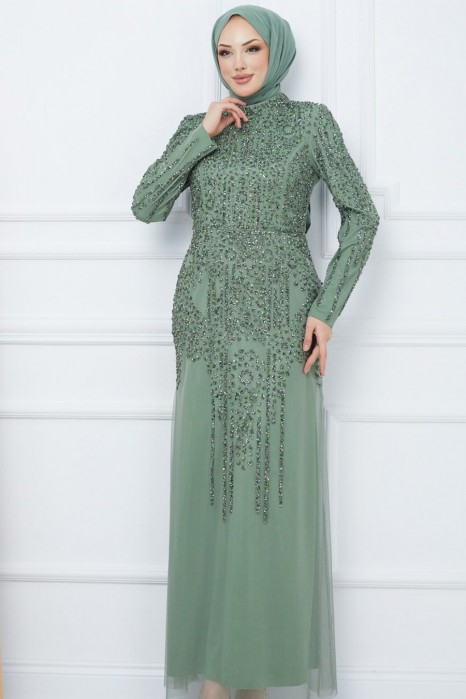 GREEN EVENING DRESS 