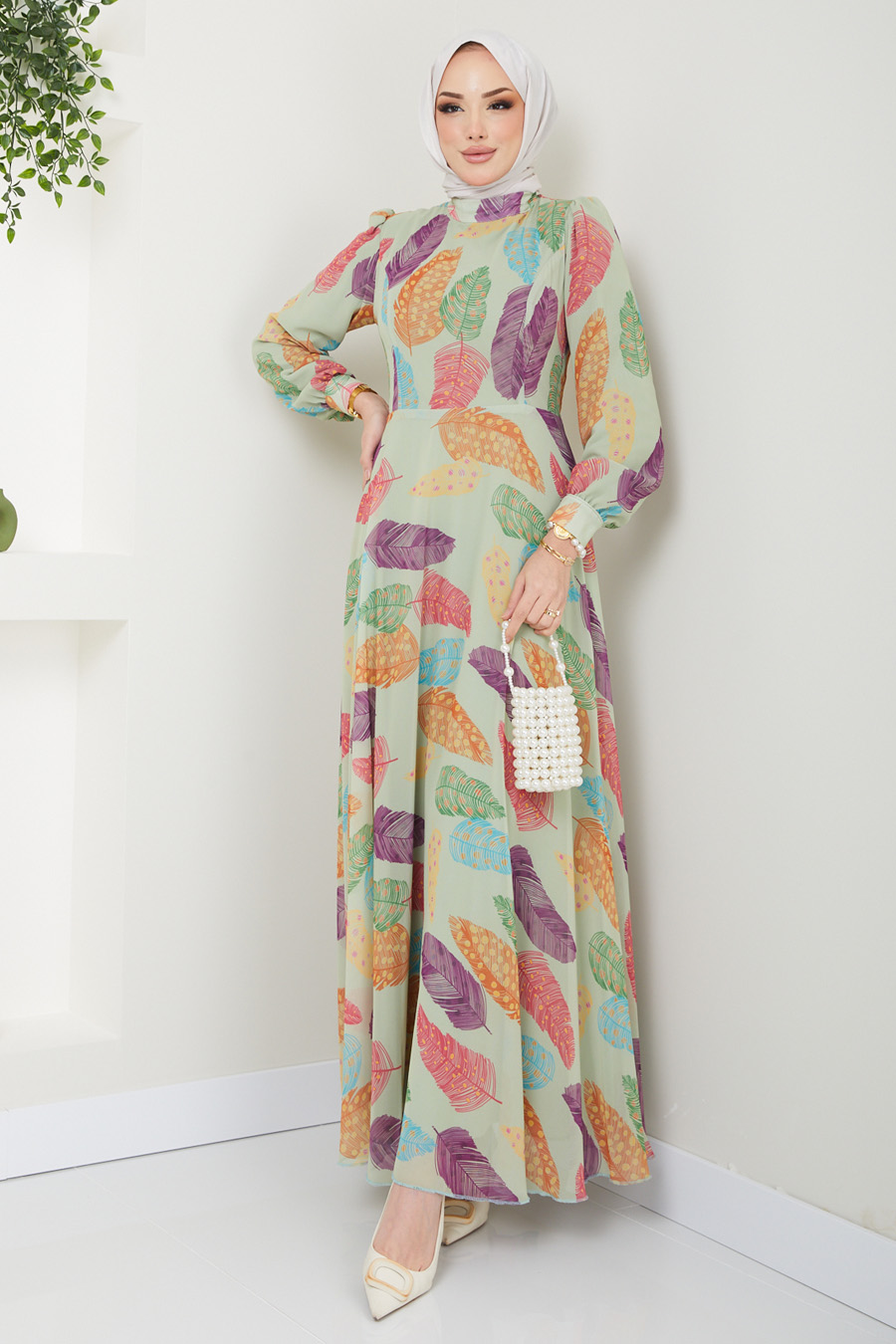 GREEN PATTERNED DRESS