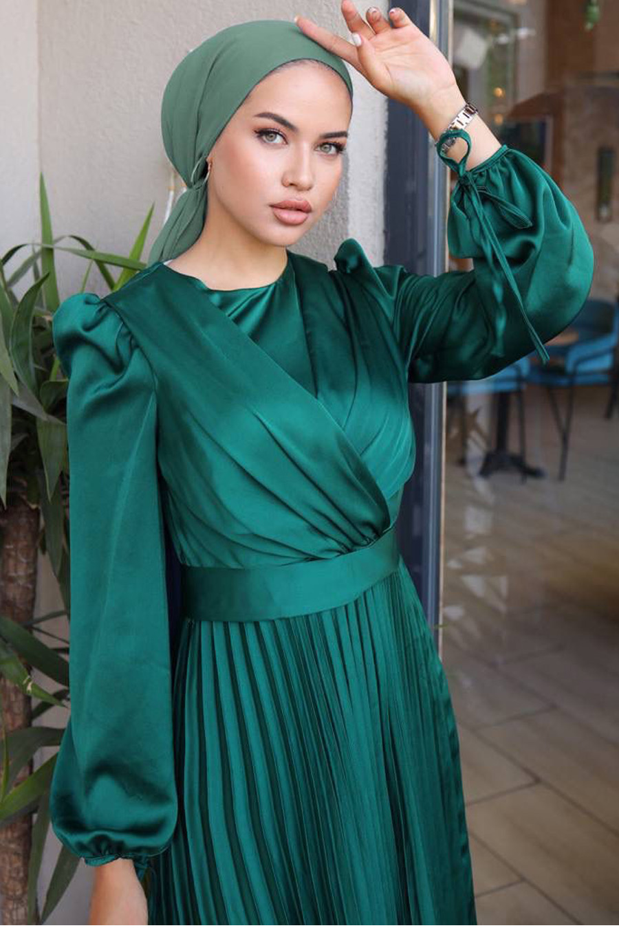 GREEN SATIN DRESS 