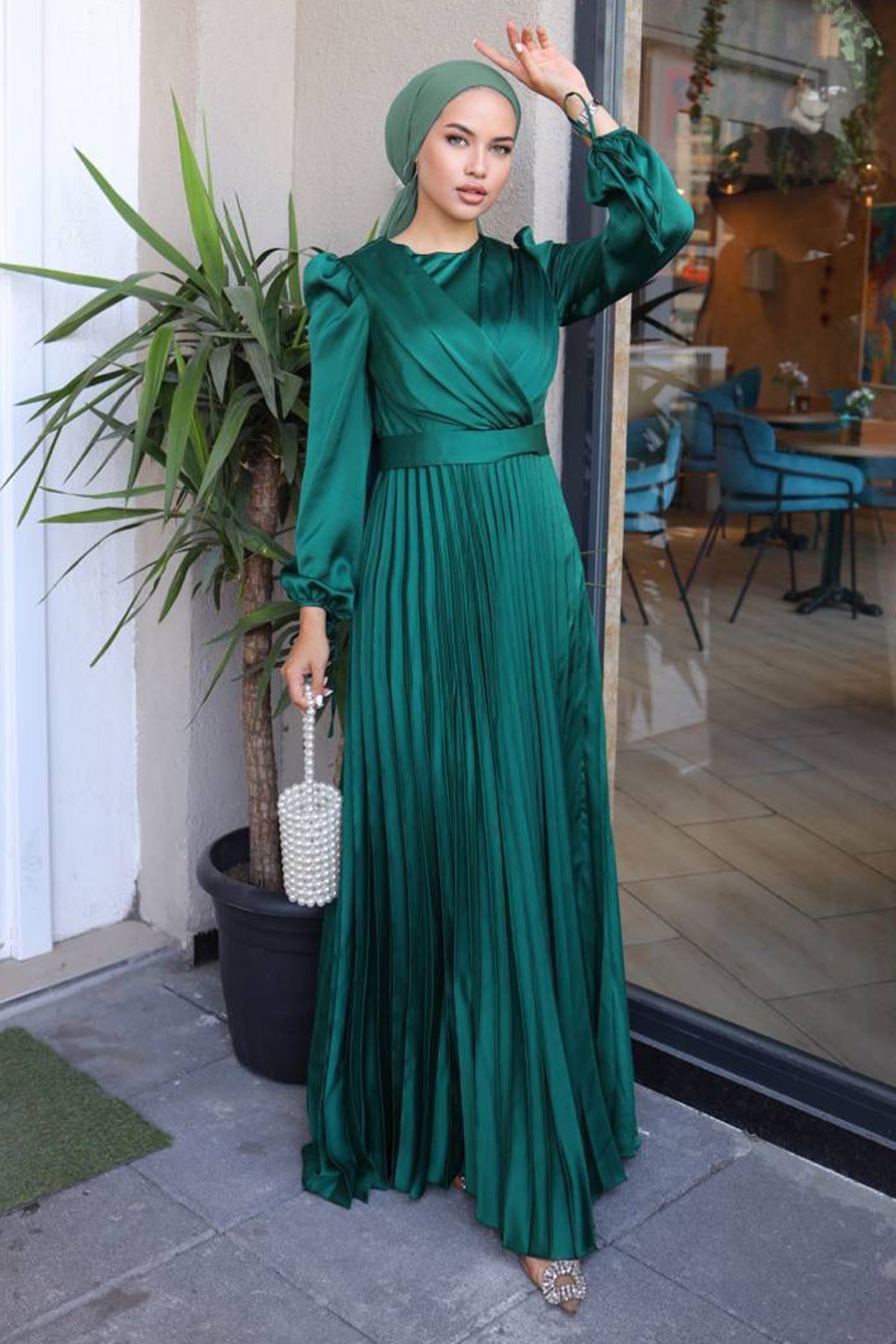 GREEN SATIN DRESS 