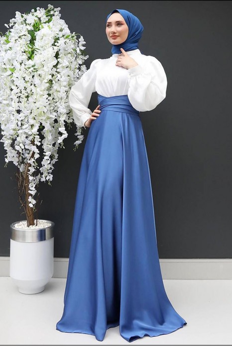 White indigo tie waist dress