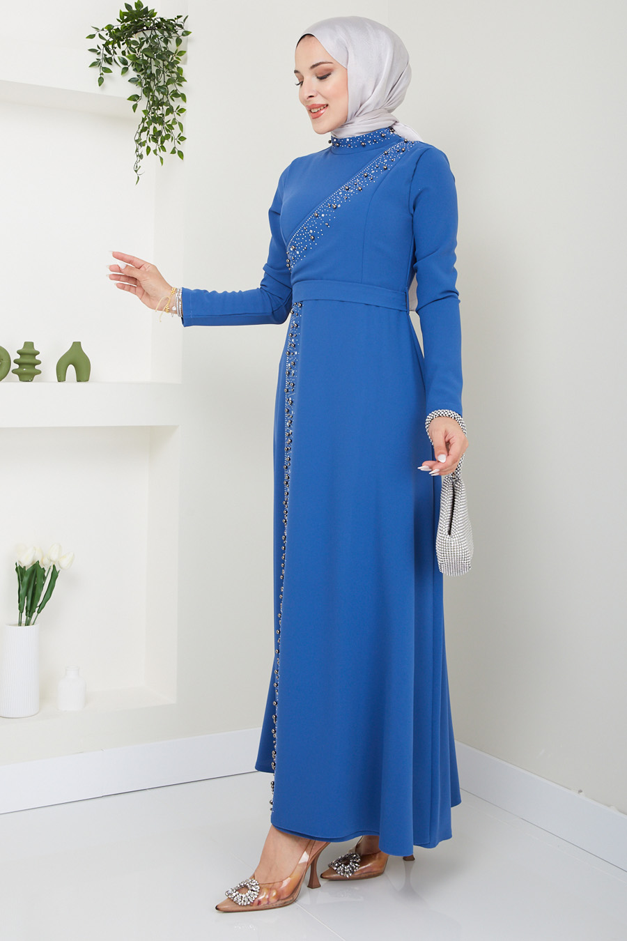 INDIGO COLOR EVENING DRESS 