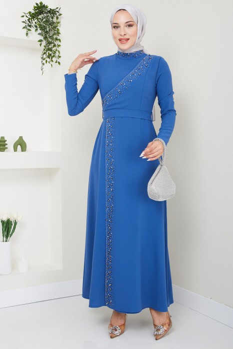 INDIGO COLOR EVENING DRESS 