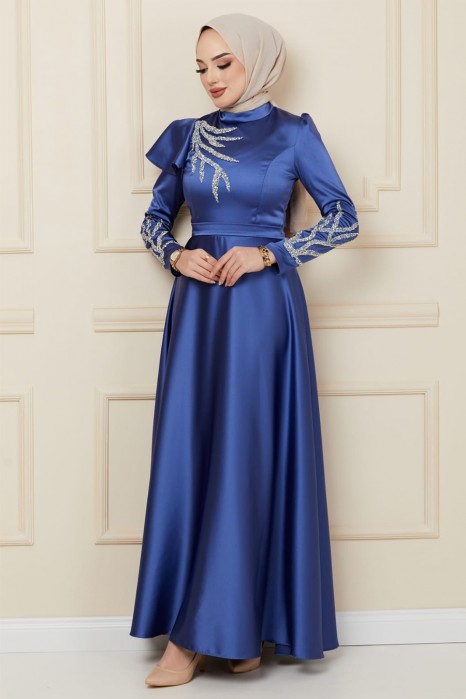 INDIGO COLOR  EVENING DRESS  