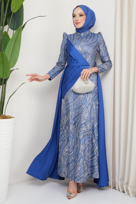 INDIGO COLOR  EVENİNG DRESS   
