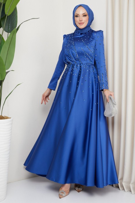 INDIGO COLOR   EVENING DRESS  