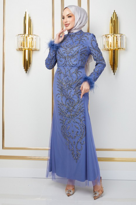 INDIGO COLOR EVENING DRESS  