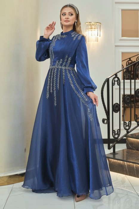 INDIGO COLOR  EVENING DRESS  