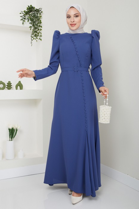 INDIGO COLOR EVENING DRESS 