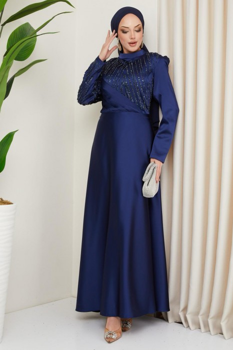 NAVY BLUE  EVENING DRESS  
