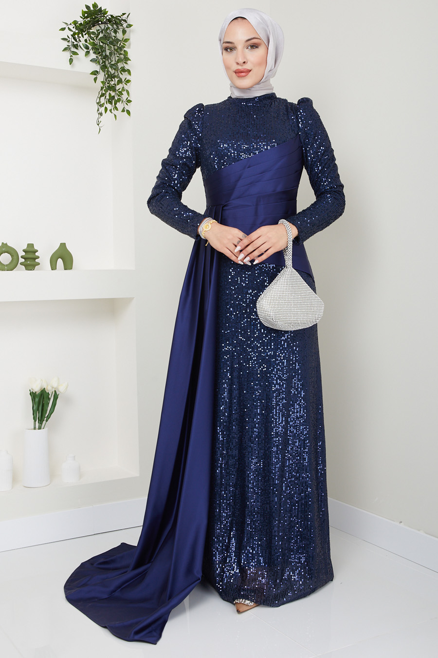 NAVY BLUE  EVENING DRESS   