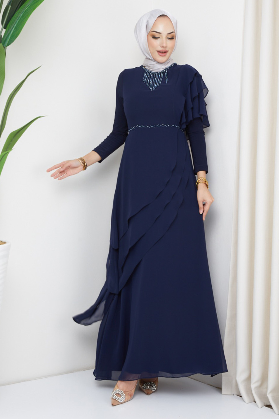 NECKLACE  EVENING DRESS NAVY BLUE 
