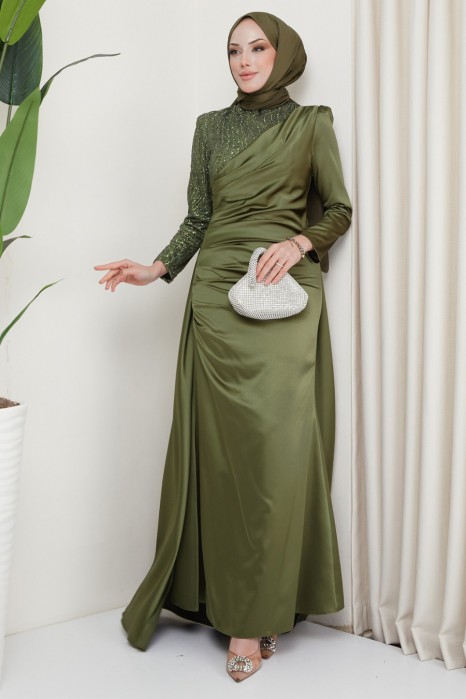 OIL GREEN  EVENING DRESS  