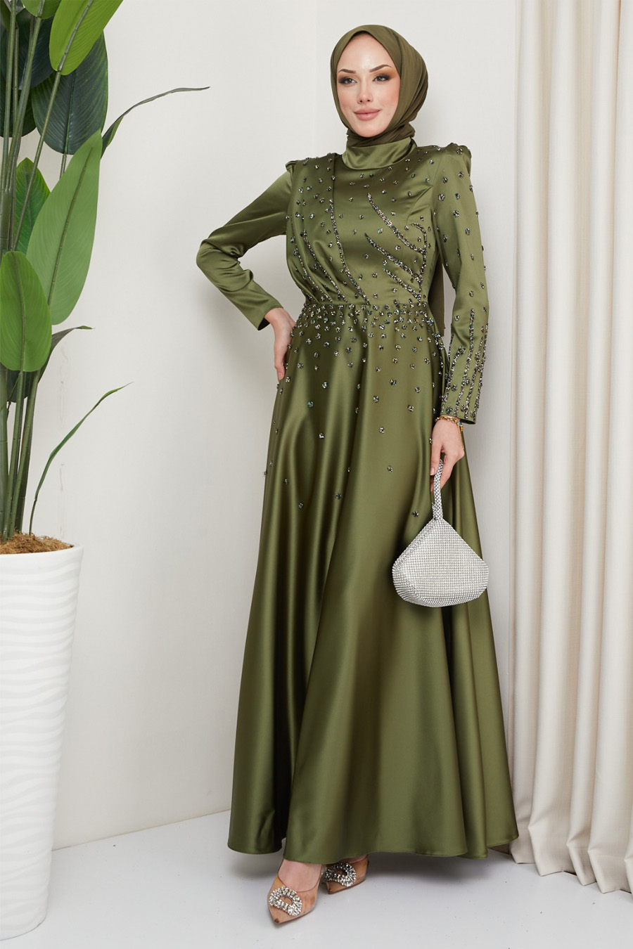 OIL GREEN  EVENING DRESS   OIL GREEN  EVENING DRESS