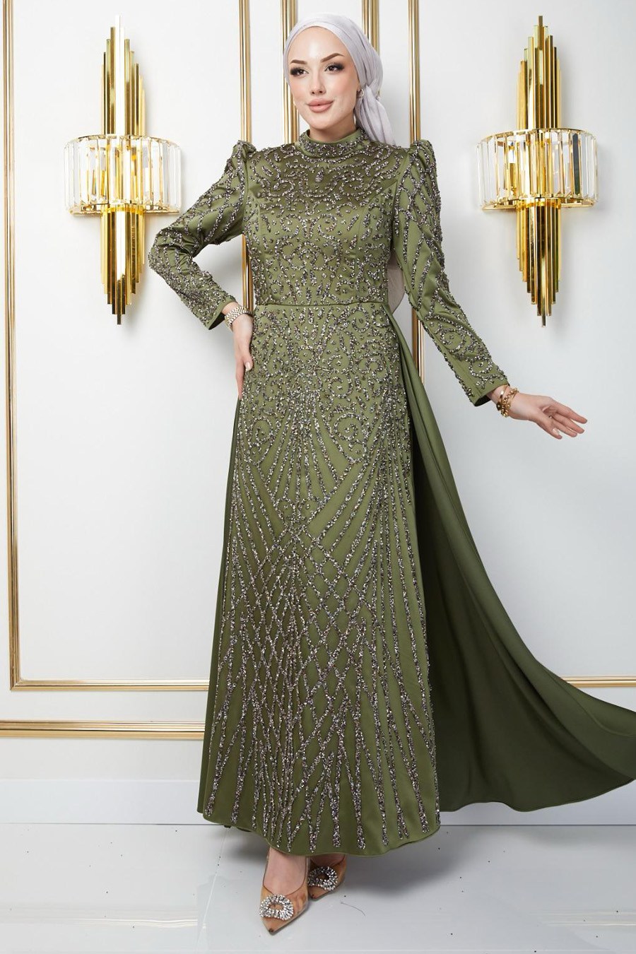 OIL GREEN EVENING DRESS   OIL GREEN EVENING DRESS