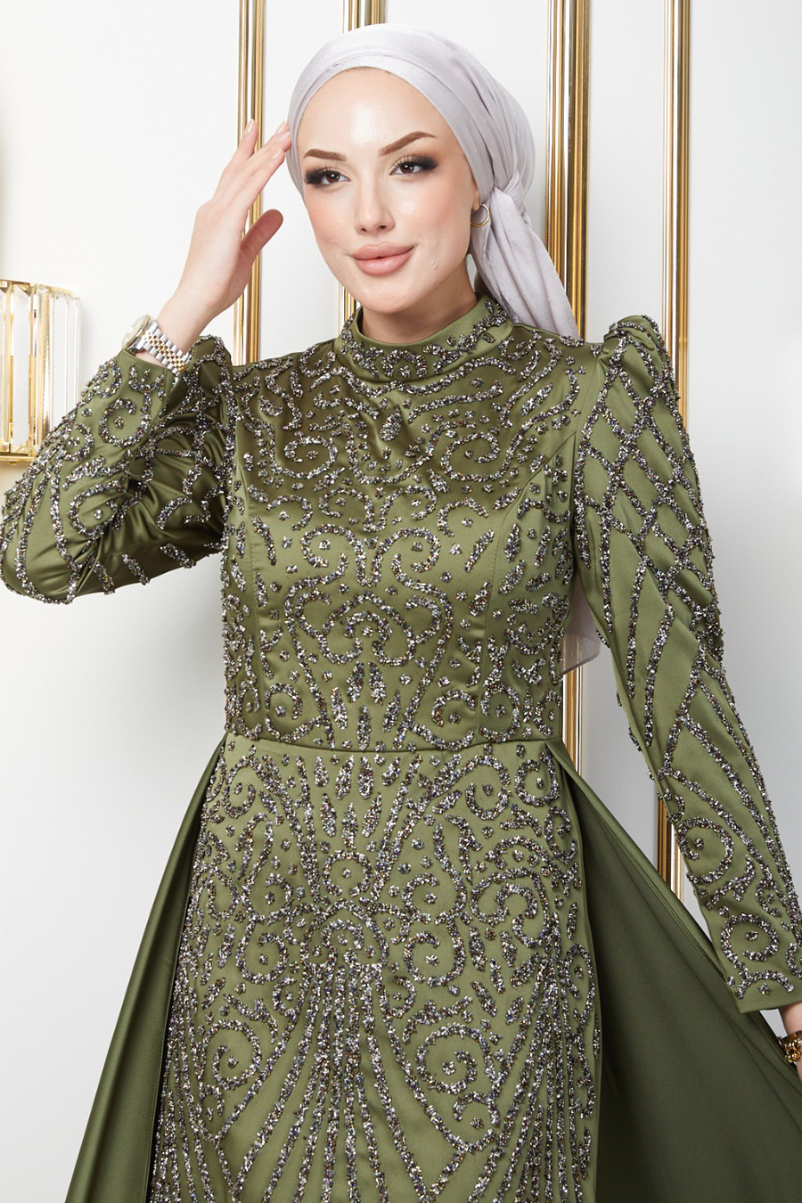 OIL GREEN EVENING DRESS   OIL GREEN EVENING DRESS