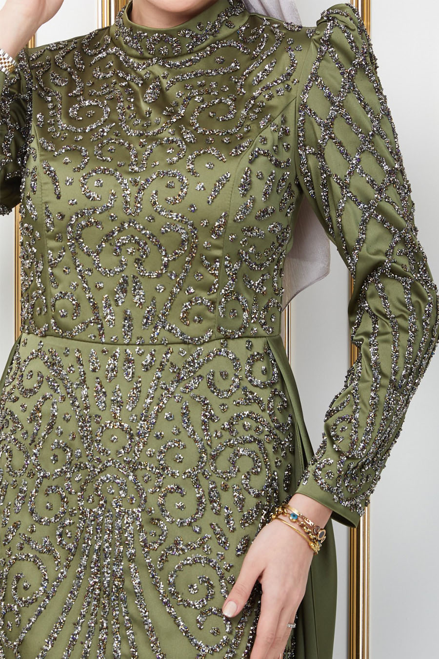 OIL GREEN EVENING DRESS   OIL GREEN EVENING DRESS