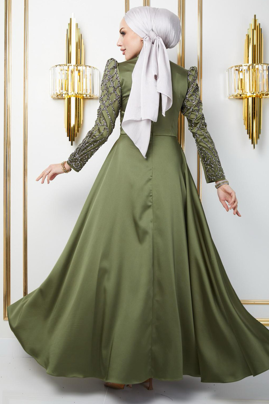 OIL GREEN EVENING DRESS   OIL GREEN EVENING DRESS