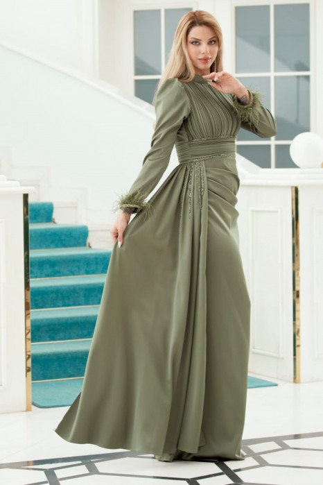 OIL GREEN EVENING  DRESS  