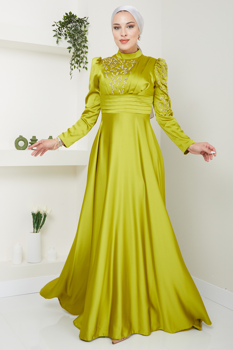 OIL GREEN  EVENING DRESS   OIL GREEN  EVENING DRESS
