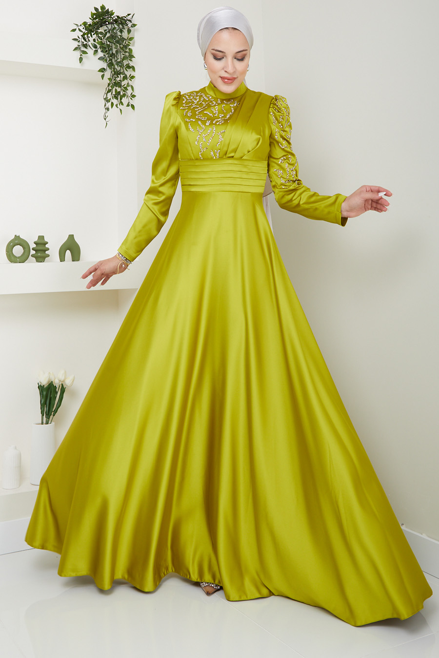 OIL GREEN  EVENING DRESS   OIL GREEN  EVENING DRESS