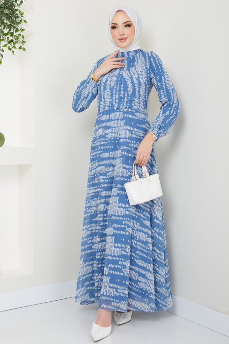 PATTERNED BLUE DRESS  