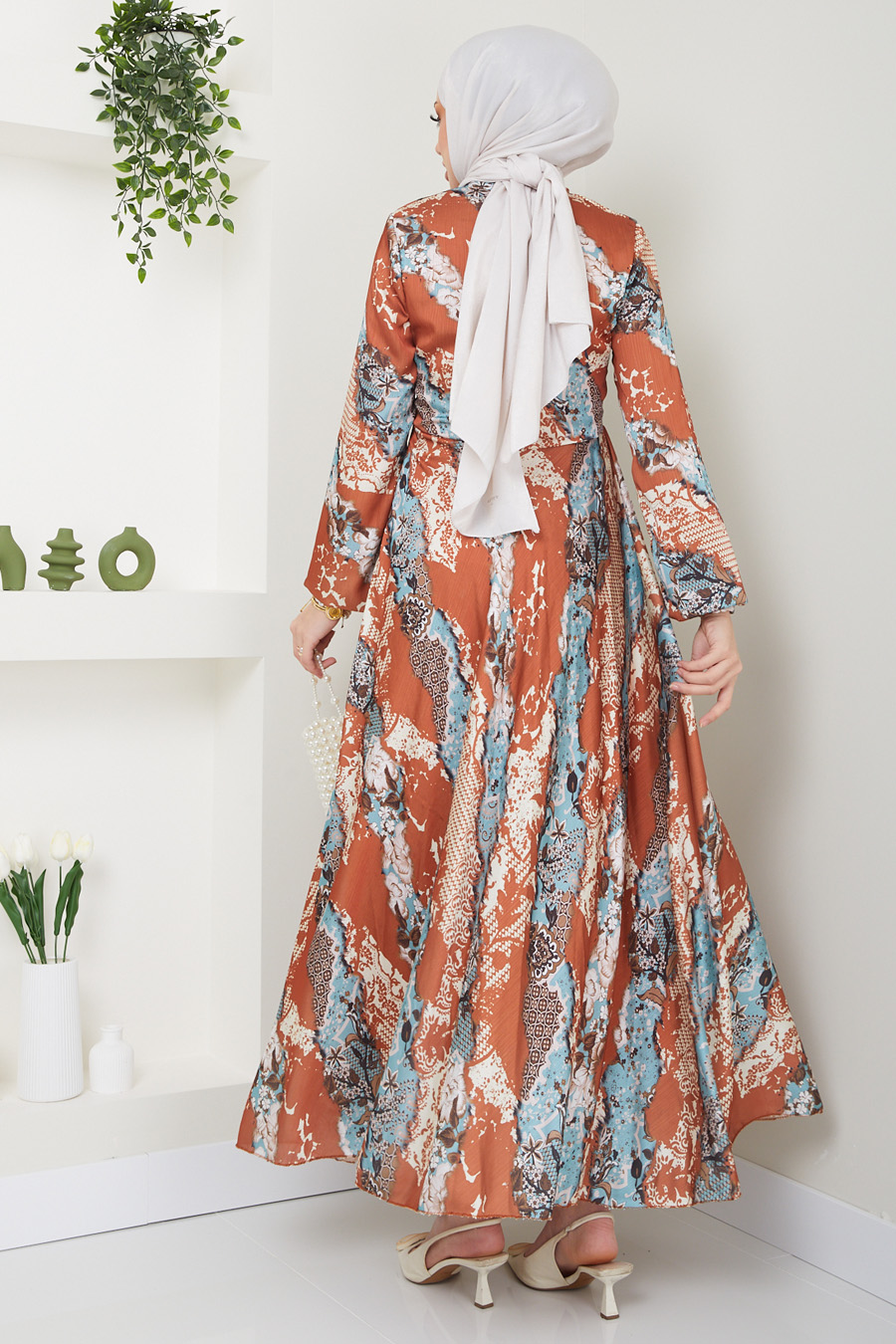 PATTERNED BRICK COLOR DRESS