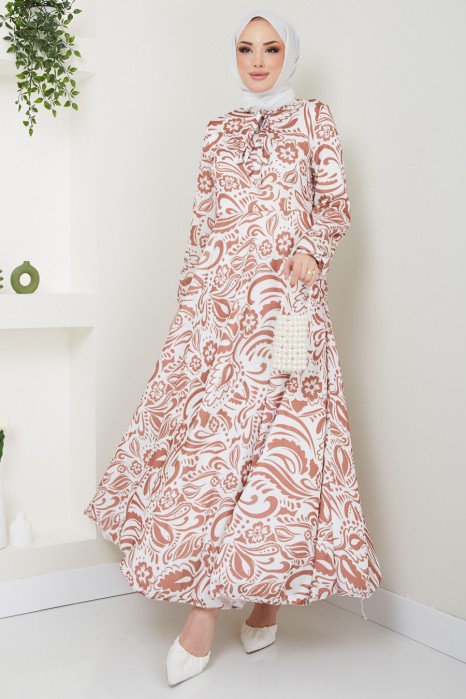 PATTERNED BRİCK COLOR  DRESS