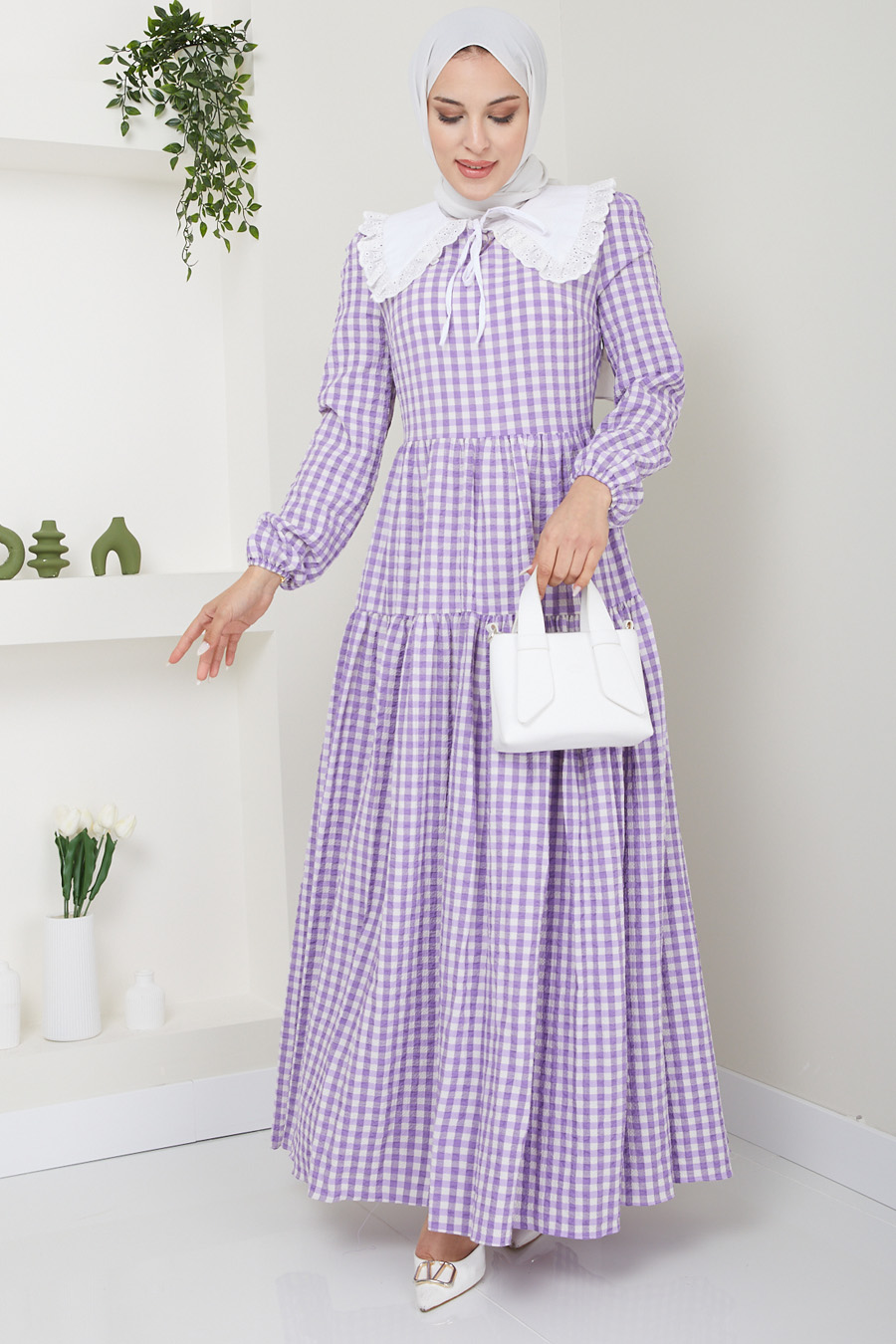 PATTERNED LILA DRESS