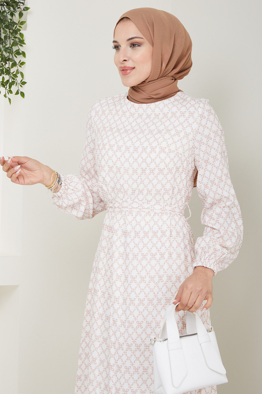 FLOWER PATTERNED MUSTARD DRESS