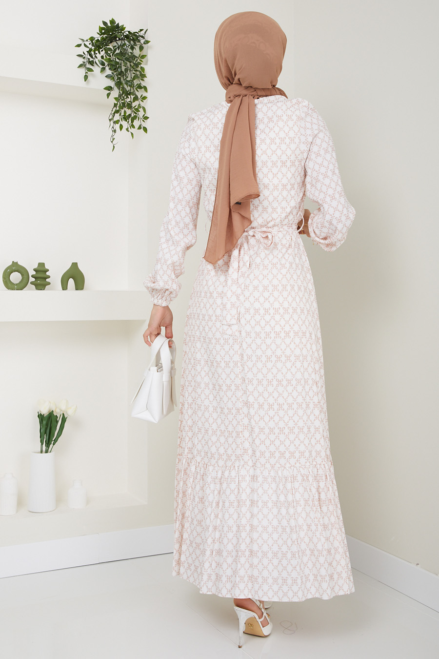 FLOWER PATTERNED MUSTARD DRESS