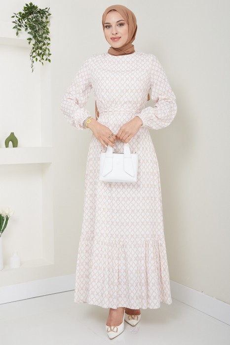 FLOWER PATTERNED MUSTARD DRESS