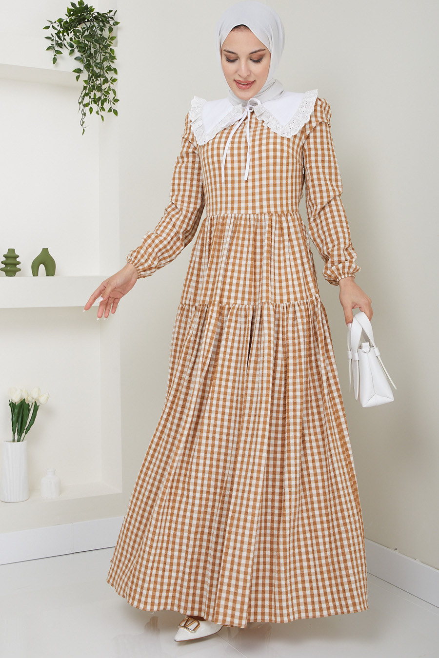 PATTERNED TAN COLOR DRESS