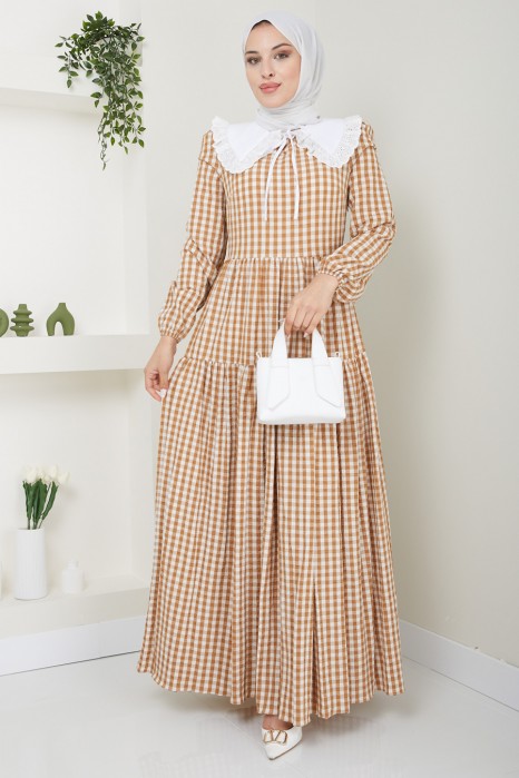 PATTERNED TAN COLOR DRESS