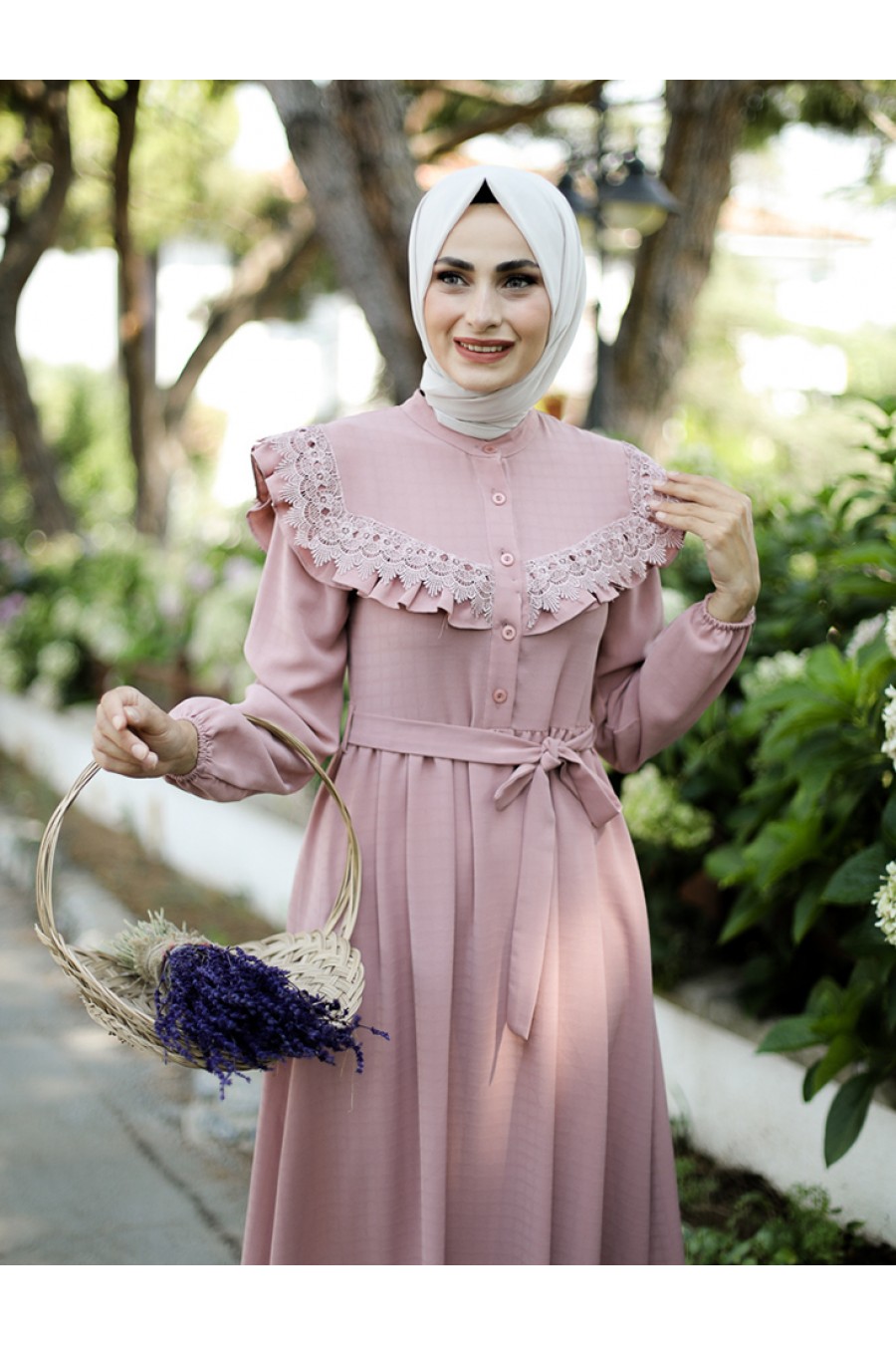 Guipure Hijab Dress POWDER PINK Guipure Hijab Dress POWDER PINK