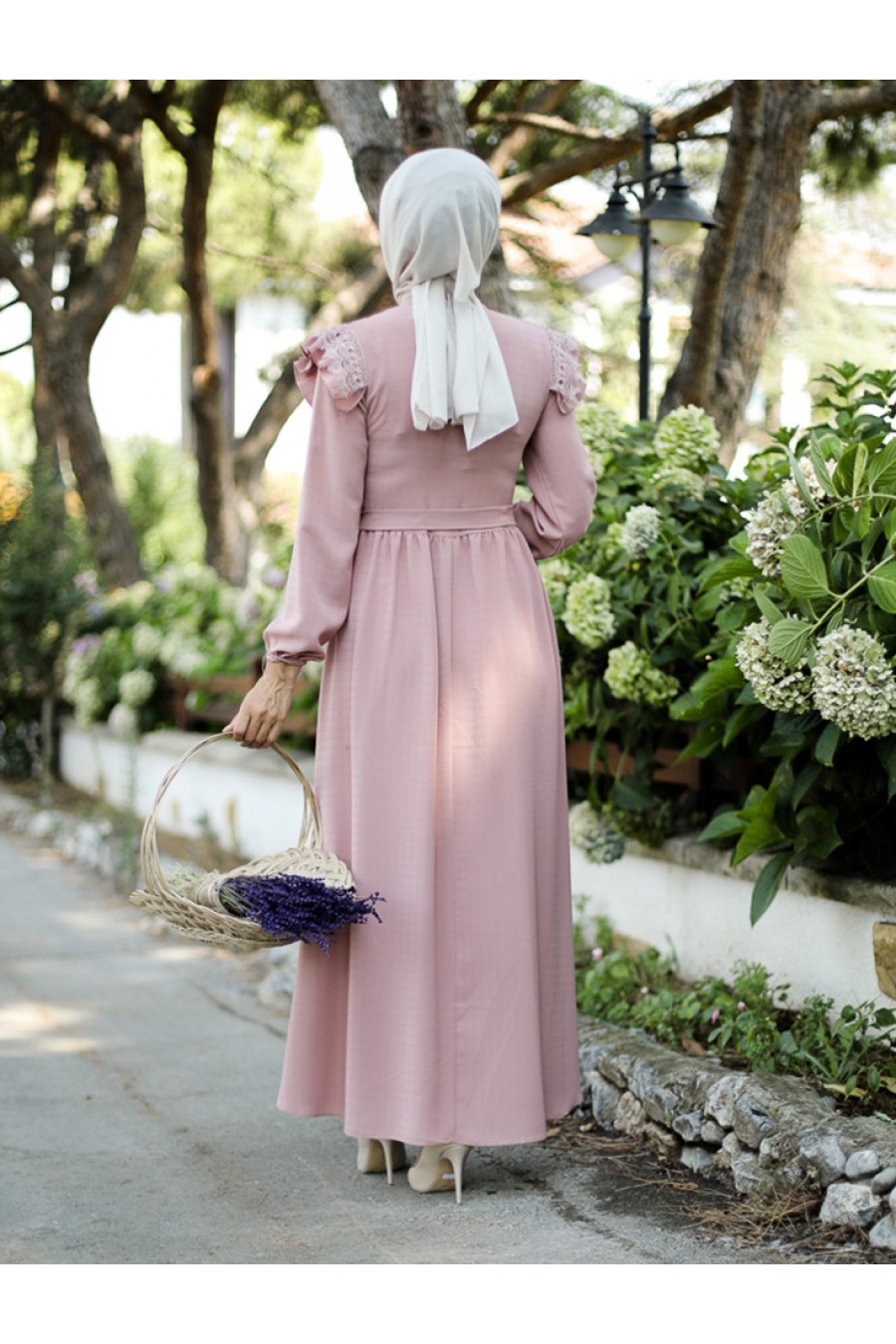 Guipure Hijab Dress POWDER PINK Guipure Hijab Dress POWDER PINK
