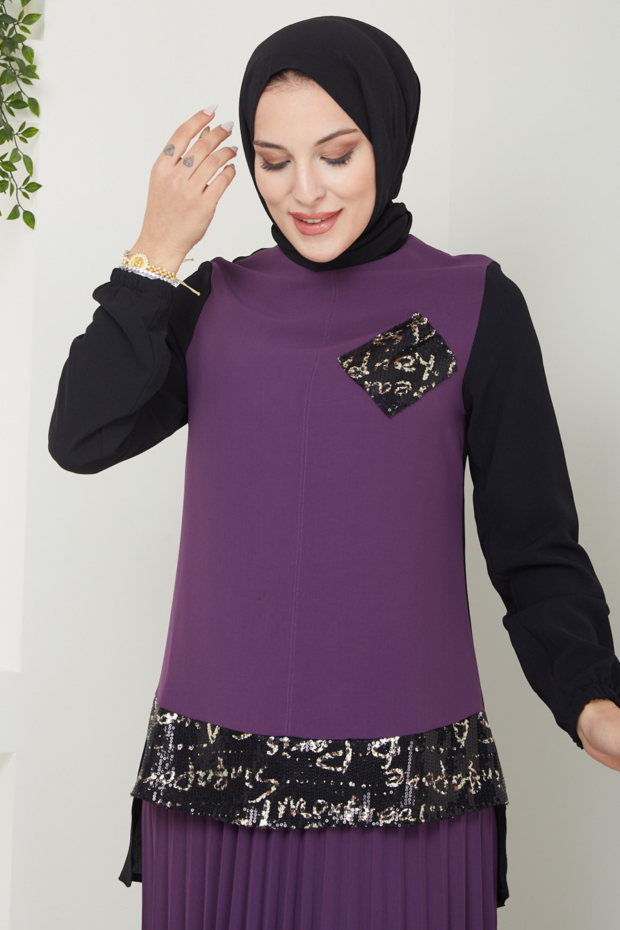 PURPLE TUNIC AND SKIRT SUIT