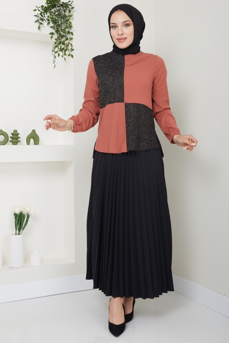 ROSE COLOR TUNIC AND SKIRT SUIT