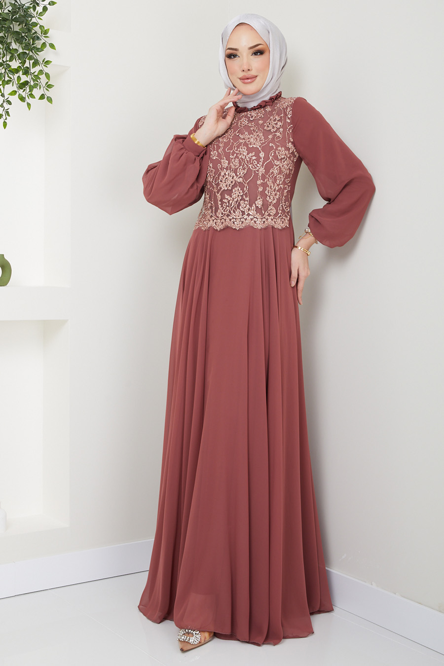 ROSE COLOR EVENING DRESS 