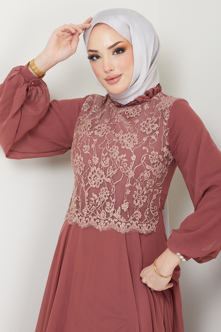 ROSE COLOR EVENING DRESS 