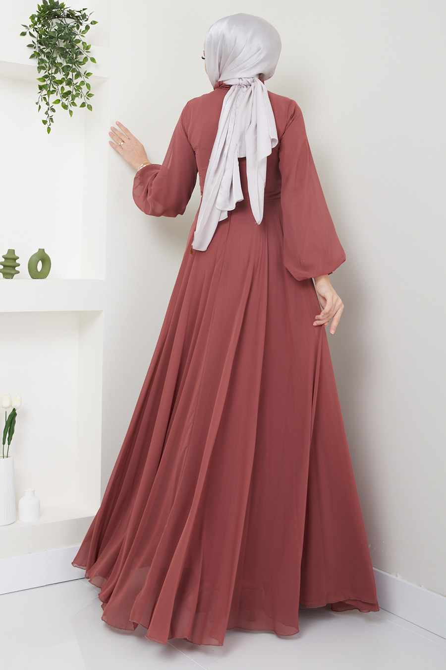 ROSE COLOR EVENING DRESS 