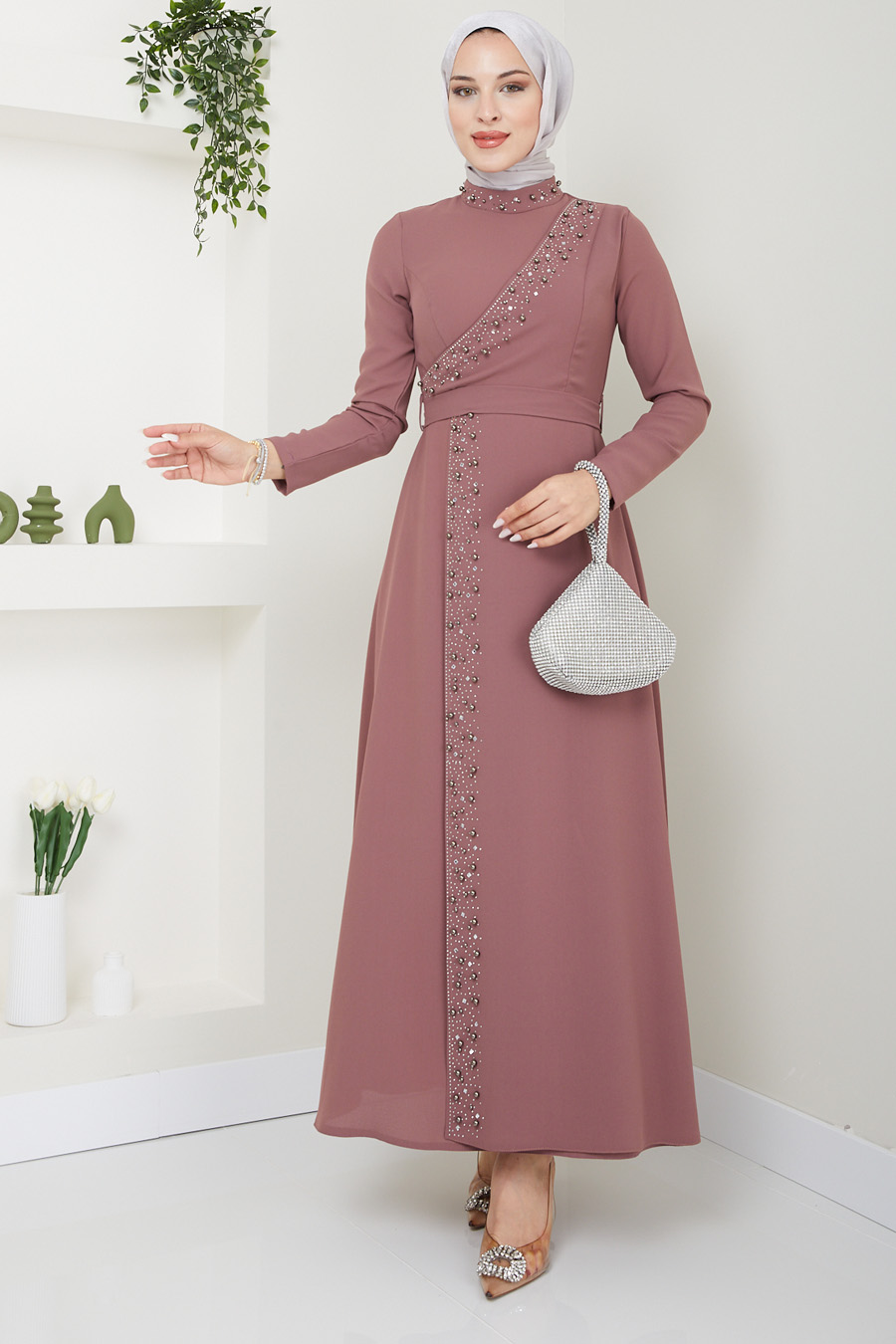 ROSE COLOR EVENING DRESS 