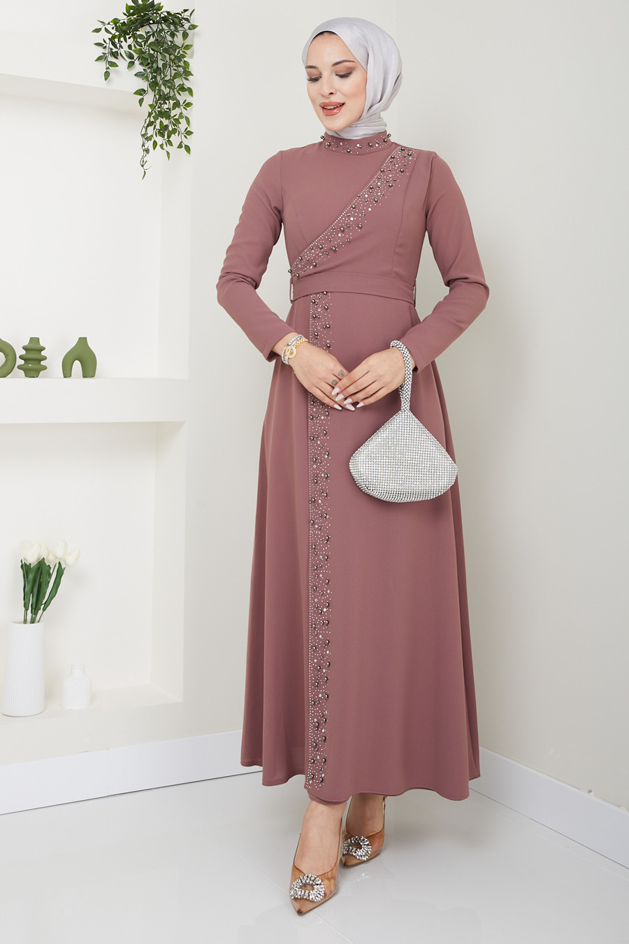 ROSE COLOR EVENING DRESS 