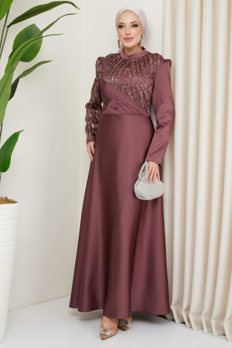 ROSE COLOR   EVENING DRESS  