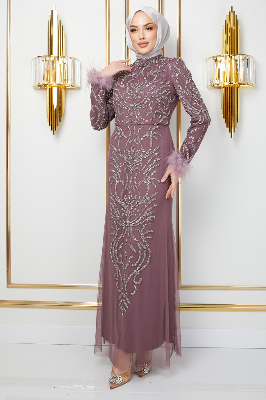 ROSE COLOR  EVENING DRESS   ROSE COLOR  EVENING DRESS