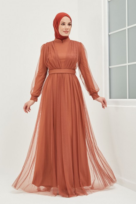 TAN COLOR EVENING DRESS 