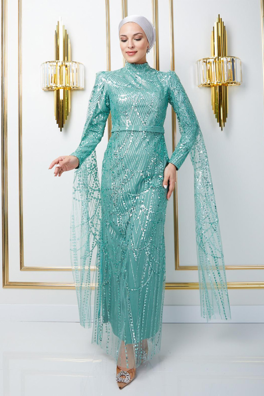 Sequin Evening Dress Mint  Sequin Evening Dress Mint