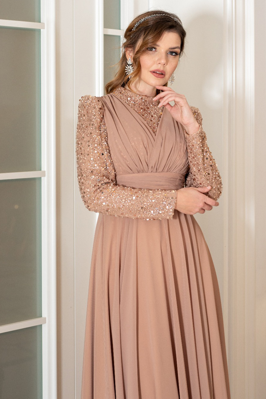 SALMON COLOR EVENING DRESS   SALMON COLOR EVENING DRESS