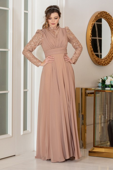 SALMON COLOR EVENING DRESS  