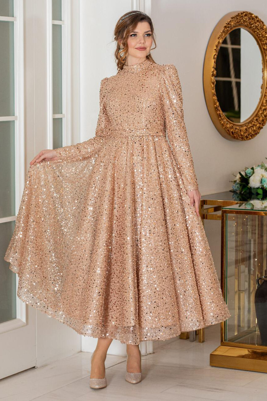 SALMON COLOR EVENING DRESS  